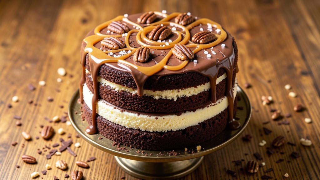 Baker's Semi-Sweet German Chocolate Cake Recipe: Toasted Pecan-Coconut Crown With Fudgy Layers