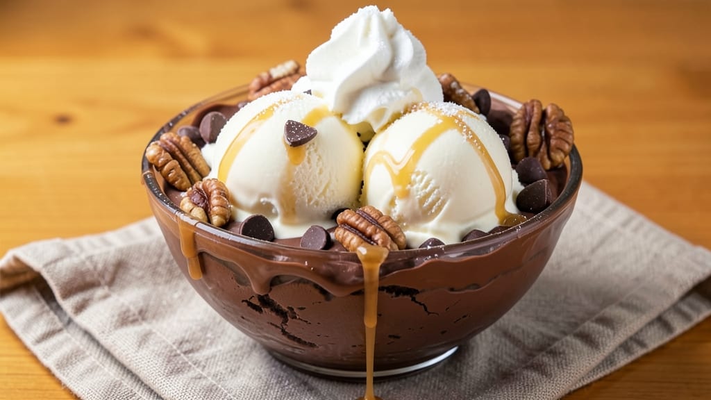 Chocolate Sundae Recipe: Warm Vanilla Ice Cream With Crunchy Toppings