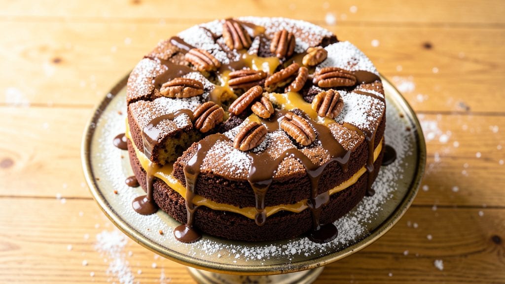 Grandma's German Chocolate Cake Recipe: Toasted Pecan Crown With Fudgy Swirls