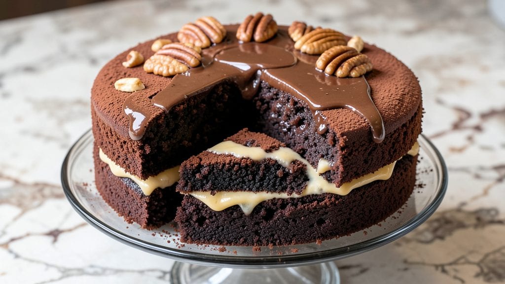 Old Fashioned German Chocolate Cake Recipe: Toasted Pecan-Coconut Crown Without Separation
