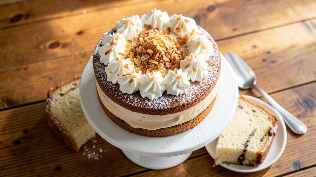 Old-Fashioned White German Chocolate Cake Recipe: Vanilla Swirls and Toasted Pecan Crown